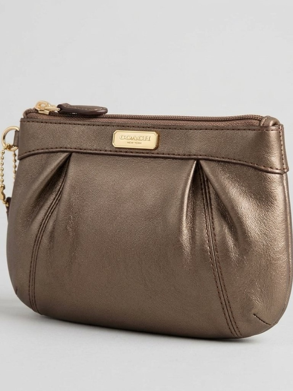 NWOT Coach Metallic Bronze Leather Wristlet Pouch